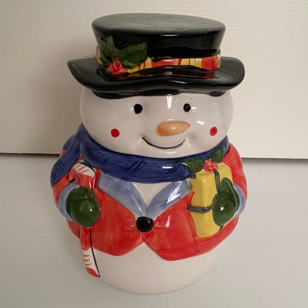 Vintage Ceramic Christmas Snowman Cookie Jar